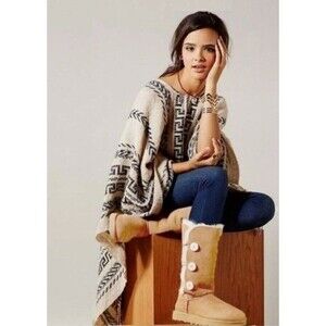 UGG Bailey Button Triplet Sheepskin Leather Tall Mid-Calf Boots Women's Size 6